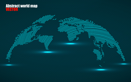 Abstract World map with lines. World stripes map, technology style. Vector illustrationのイラスト素材