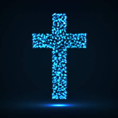 Abstract cross of glowing particles, christian symbol, abstract signのイラスト素材
