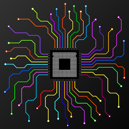Abstract colorful Cpu. Microprocessor. Microchip. Circuit board. Vectorのイラスト素材