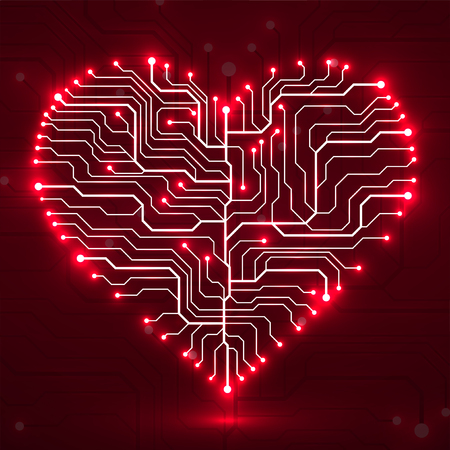 Valentine's background with circuit board on heart shape technology illustration.のイラスト素材