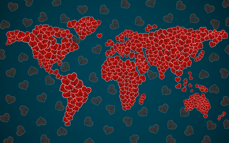 Abstract world map with hearts. Valentines day. Vectorのイラスト素材