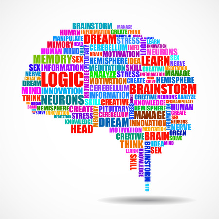 Abstract colorful silhouette of human brain with words vector illustrationのイラスト素材