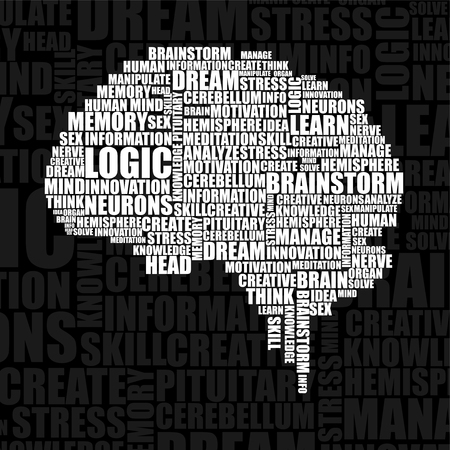 Abstract silhouette human brain of words vector illustration.のイラスト素材