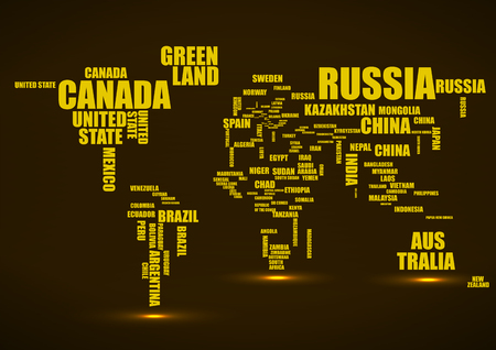 Typography world map with country names vector.のイラスト素材