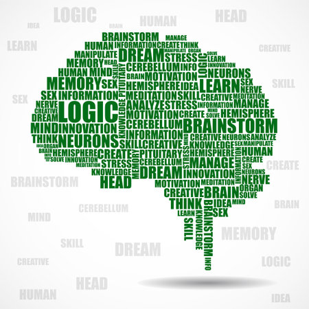 Abstract colorful silhouette human brain of words. Vector illustration. Eps 10のイラスト素材