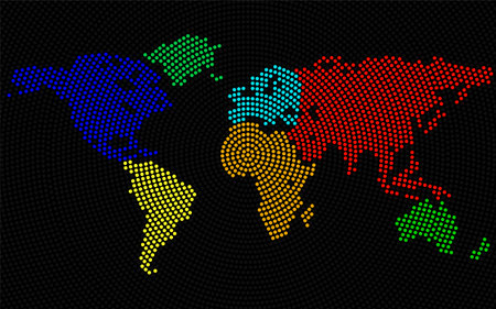 Abstract colorful world map of radial dots. Vectorのイラスト素材