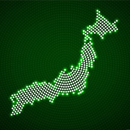 Abstract Japan map of glowing radial dots. Vector illustration, eps 10のイラスト素材