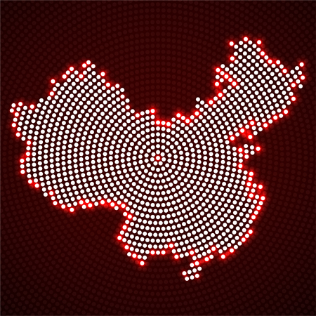 Abstract China map of glowing radial dots, halftone concept.のイラスト素材