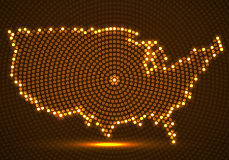 Abstract USA map of glowing radial dots, halftone concept. Vectorのイラスト素材