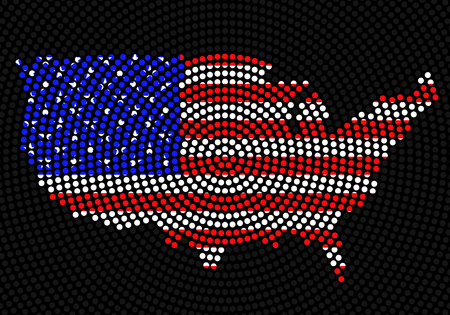Abstract map USA of radial dots with flag insideのイラスト素材