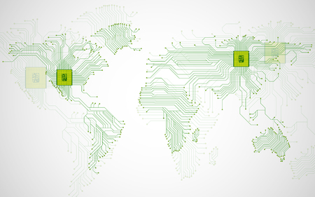 Abstract world map with cpu. Circuit board. Technology background. Vector illustration. Eps 10のイラスト素材