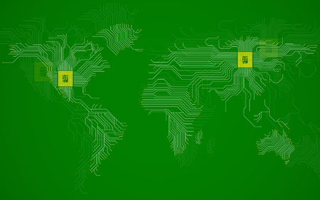 Abstract world map with cpu. Circuit board. Technology background. Vector illustration. Eps 10のイラスト素材