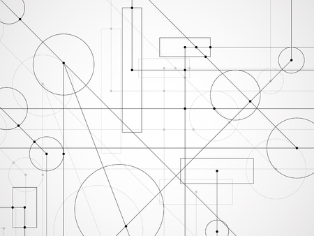 Abstract background of engineering drawing. Technological wallpaper made with circles and lines. Geometric designのイラスト素材