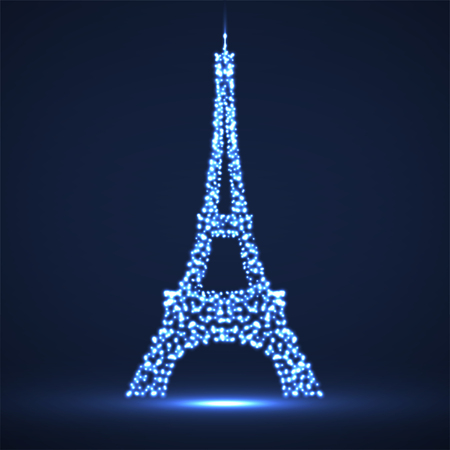 Abstract Eiffel Tower of glowing particles. Vectorのイラスト素材