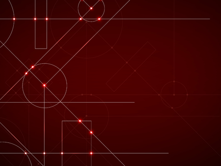 Abstract neon background of engineering drawing. Technological wallpaper made with circles and lines. Geometric designのイラスト素材