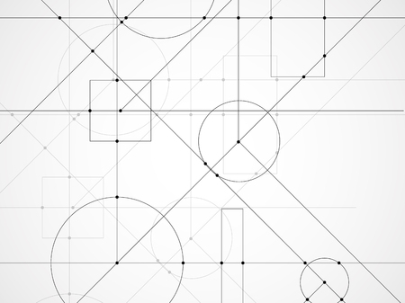 Abstract background of engineering drawing. Technological wallpaper made with circles and lines. Geometric designのイラスト素材