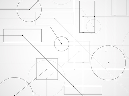 Abstract background of engineering drawing. Technological wallpaper made with circles and lines. Geometric designのイラスト素材
