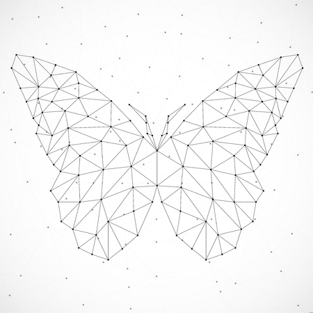 Abstract butterfly of lines and dots, polygonal geometric structureのイラスト素材