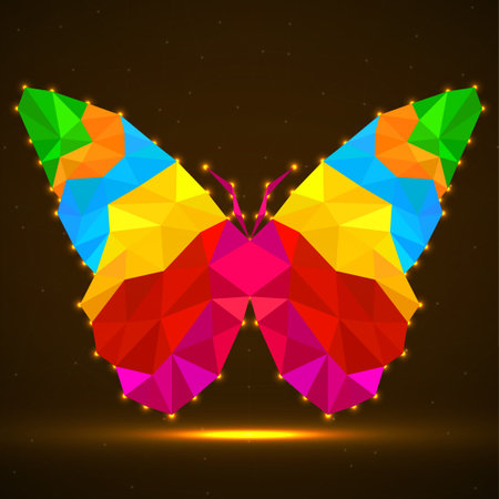 Abstract butterfly of colorful triangles, glowing polygonal geometric structureのイラスト素材
