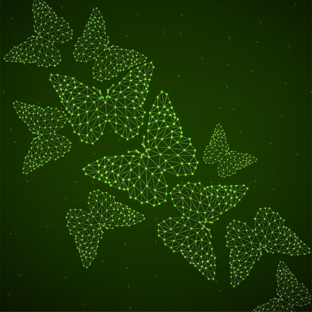 Abstract background with neon butterflyes of lines and dots, glowing polygonal geometric structure. Vector designのイラスト素材