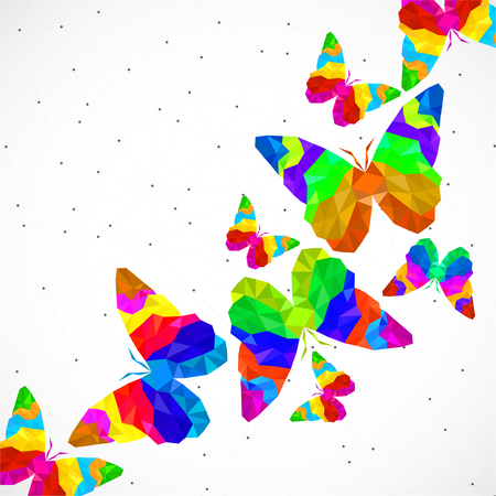 Abstract background with butterfly of colorful triangles, polygonal geometric structure. Vector designのイラスト素材
