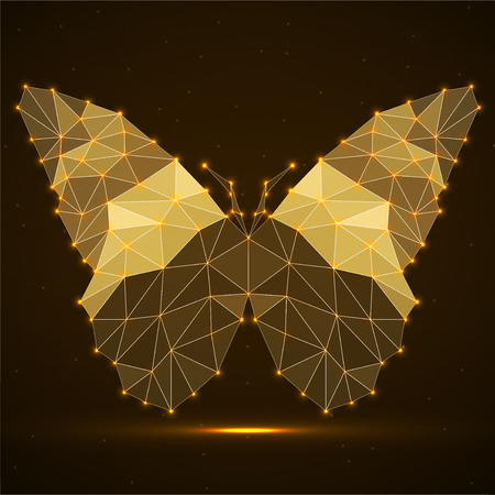 Abstract butterfly of colorful triangles, glowing polygonal geometric structure. Vector designのイラスト素材