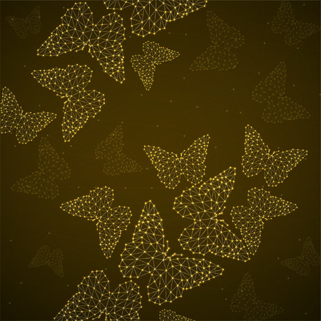 Abstract background with neon butterflyes of lines and dots, glowing polygonal geometric structure. Vector designのイラスト素材