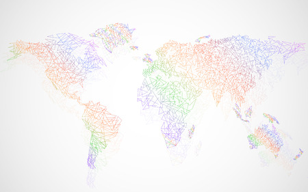 Abstract colorful polygonal world map with dots and lines, network connectionsのイラスト素材