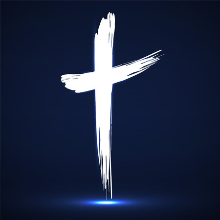 Hand drawn cross, grunge cross, glowing christian symbolのイラスト素材