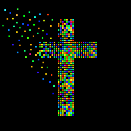 Abstract colorful cross of pixeles. Christian Symbol. Vectorのイラスト素材