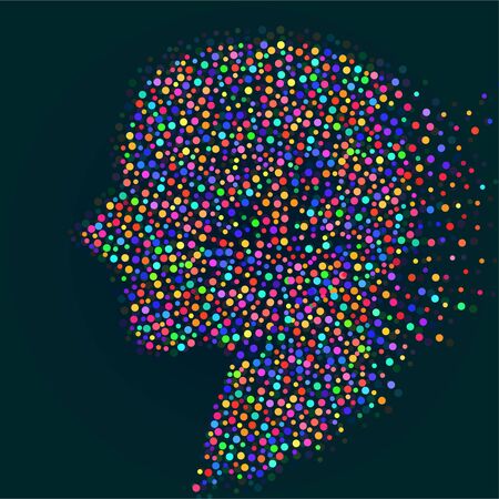 Abstract silhouette human head with colorful circles, dotted logoのイラスト素材