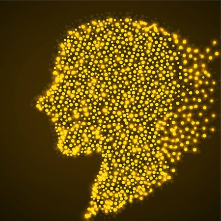 Abstract silhouette human head with glowing circles, dotted logoのイラスト素材