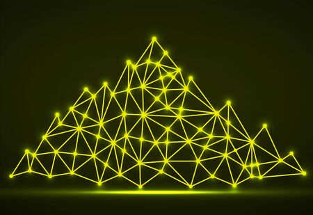 Abstract mountain of glowing lines and dots. Polygonal mountainのイラスト素材