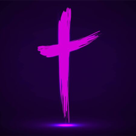 Hand drawn cross, grunge cross, glowing christian symbolのイラスト素材
