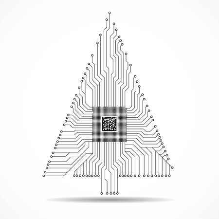 Abstract technology Christmas tree with microprocessor, circuit boardのイラスト素材