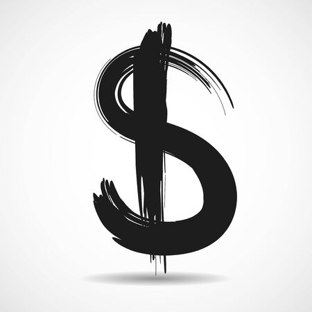 Grunge dollar sign. Drawn brush symbol dollarのイラスト素材