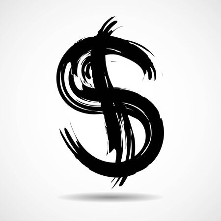 Grunge dollar sign. Drawn brush symbol dollarのイラスト素材
