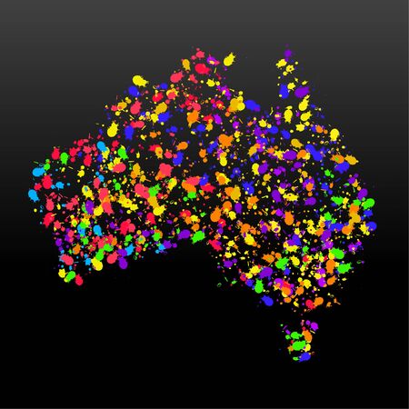 Abstract Australia map of colorful ink splashes, grunge splatters. Vector illustrationのイラスト素材