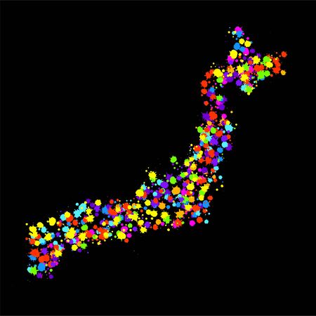 Abstract Japan map of colorful ink splashes, grunge splatters. Vector illustrationのイラスト素材
