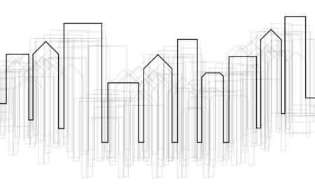 Vector silhouette of city buildings, outline silhouette, outline cityscape designのイラスト素材