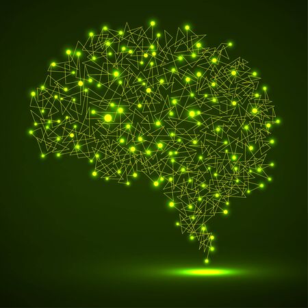 Abstract human brain of glowing dots and lines, polygonal structureのイラスト素材