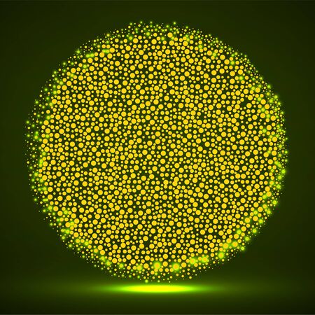 Glowing ball dotted shape, circle of chaotic points, abstract neon sphereのイラスト素材
