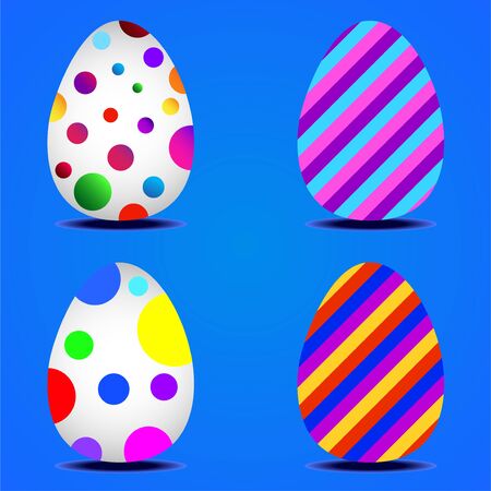 Set of colorful Easter eggs with colorful circles and linesのイラスト素材