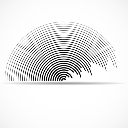 Abstract semicircles with lines isolated on white background, striped geometric shape, vector illustration, eps 10のイラスト素材