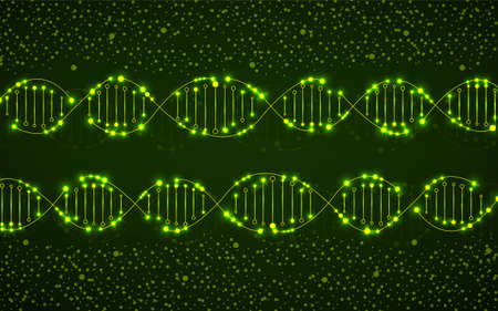 Abstract neon spiral of DNA, glowing molecular background and science concept. Vector illustrationのイラスト素材