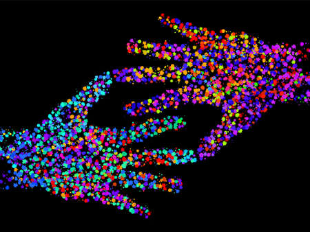 Abstract two human hand with colorful ink splashes, grunge splattersのイラスト素材