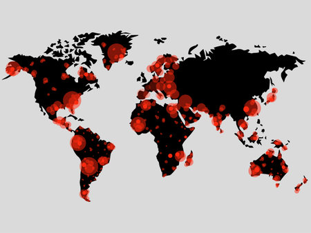 World map of   pandemic. Disease outbreaks by year. Vector backgroundのイラスト素材