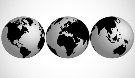 Three world globes on white background. Vector earth planetのイラスト素材