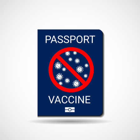 Vaccine Passport. Id passport of vaccine from corona virus. Covid-19 crisis. Sars 2019-nCoV, Covid-19 pandemic end. Vector illustrationのイラスト素材
