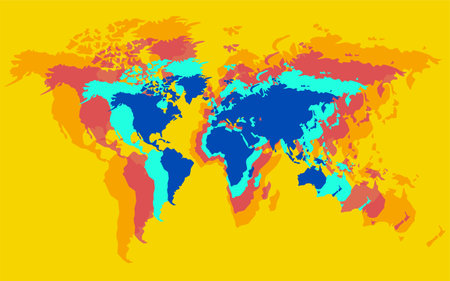 Abstract world map with colorful overlaps. Vector illustrationのイラスト素材